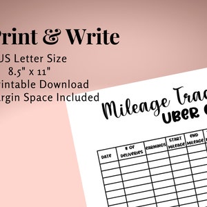 Uber Eats Mileage Tracker Printable, Log Book Planner Taxes, Gig Apps ...