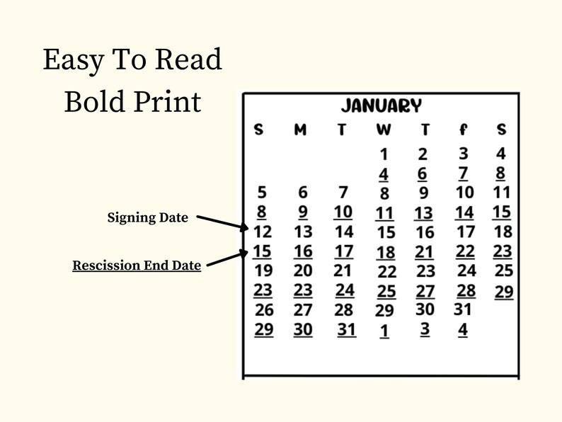 Rescission calendar for notary signing agents loan signing etsy