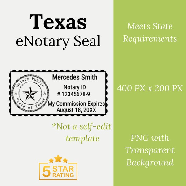 Texas eNotary Seal, Electronic Notary Stamp, Digital Seal, Milled Rectangle