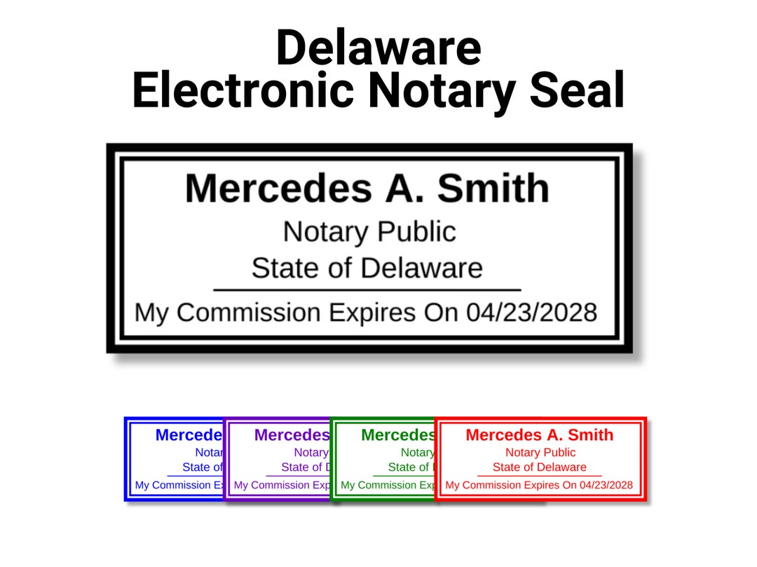 Electronic Notary Seal for Delaware Lined Rectangle Etsy