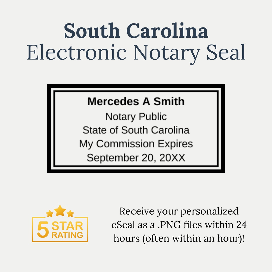 Sc Notarization Template South Carolina Notary Public Eseal | Lined Rectangle Digital Stamp for ...