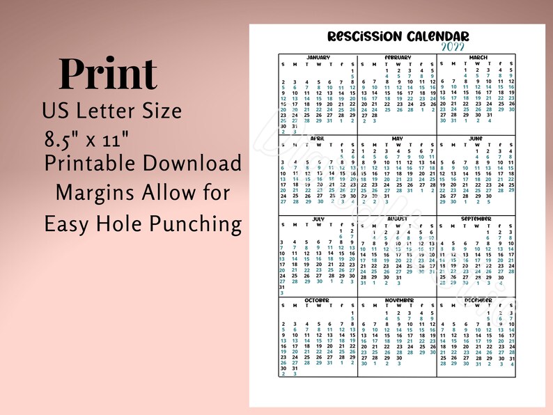 2022 Rescission Calendar Monthly Loan Signing Agents One Page | Etsy