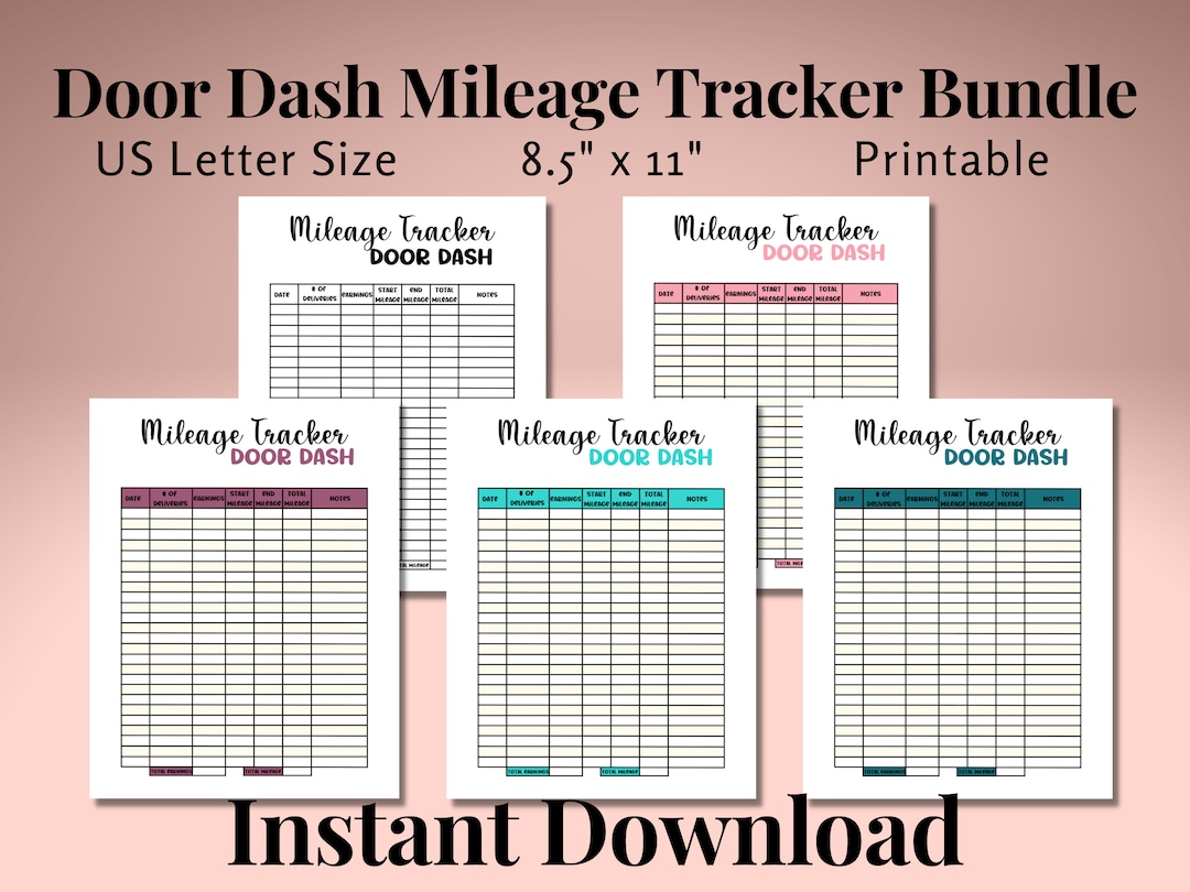 Door Dash Mileage Tracker Printable Log Book Planner Taxes Etsy