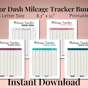 Door Dash Mileage Tracker Printable, Log Book Planner Taxes, Gig Apps, Uber Eats, Shipt, Wait, Grubhub, Tracker Acessories, Delivery Driver