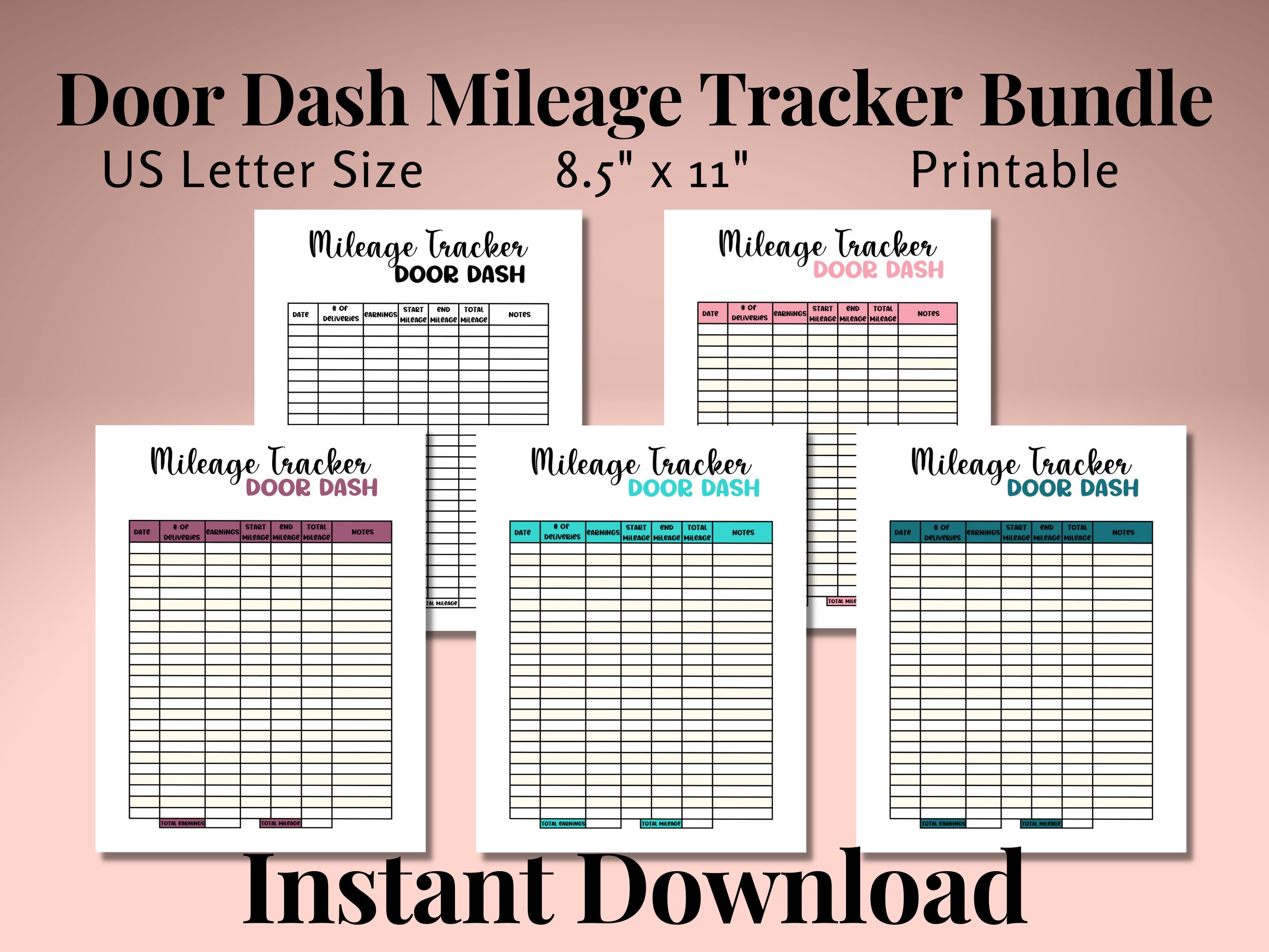 Door Dash Mileage Tracker Printable Log Book Planner Taxes Etsy