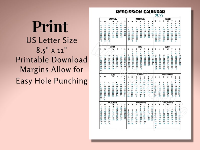 Rescission Calendar 2023 2023 Rescission Calendar Monthly Loan Signing Agents One Page | Etsy