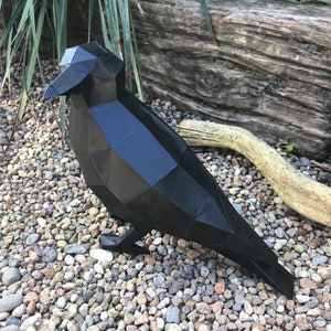 DIY PAPERCRAFT cuervo, regalo origami, plantilla PDF, low poli, escultura 3D, decoración pájaro
