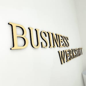 Letras de pared 3D, letrero de empresa, logotipo, decoración de pared acrílica dorada, adhesivo de pared para negocios