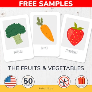 Cartes éducatives de fruits et légumes pour enfants - Téléchargez les 50 cartes de fruits et légumes Montessori pour apprendre en s'amusant à la maison