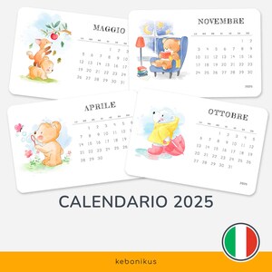 Calendario per Bambini 2025 in Italiano - 12 Carte Mensili Illustrate - Educativa per Bambini - Decorazione en Educazione