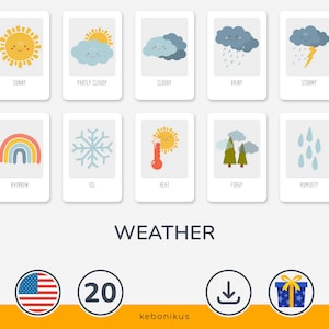 Cartões meteorológicos educativos para crianças – Baixe os 20 cartões meteorológicos Montessori para um aprendizado divertido em casa