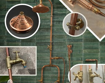 Luxury Real Copper Shower Set | Double or Single water lines | Heavy Duty Hand piece | Bespoke Handles Bases +