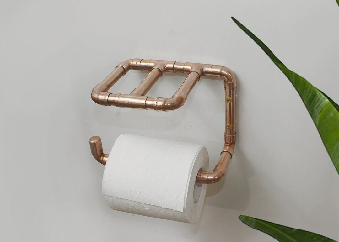 Unique Copper Toilet Paper Roll Holder Holds Spare Roll or Phone RAW or