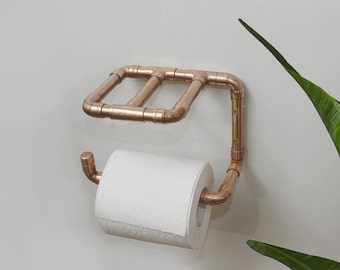 Porte-rouleau de papier toilette en cuivre unique | Contient un rouleau de rechange ou un téléphone | Cuivre brut ou enduit
