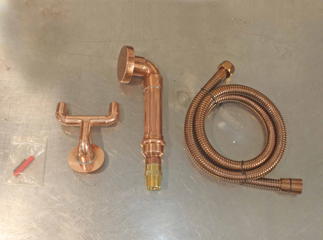 Solid Copper Handheld Shower Head + Hose and Holder - Etsy