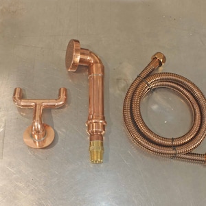 Cabezal de ducha de mano de cobre macizo + manguera y soporte