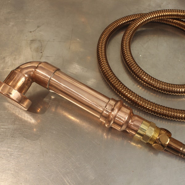 Solid Copper Hand held Shower Head | Outdoor | Heavy Duty Design | Hose and Holder