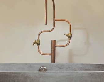 Mono Flow Copper - Bathtub Faucet | Floor Mount |  Copper Base | Freestanding Vintage Bath Taps