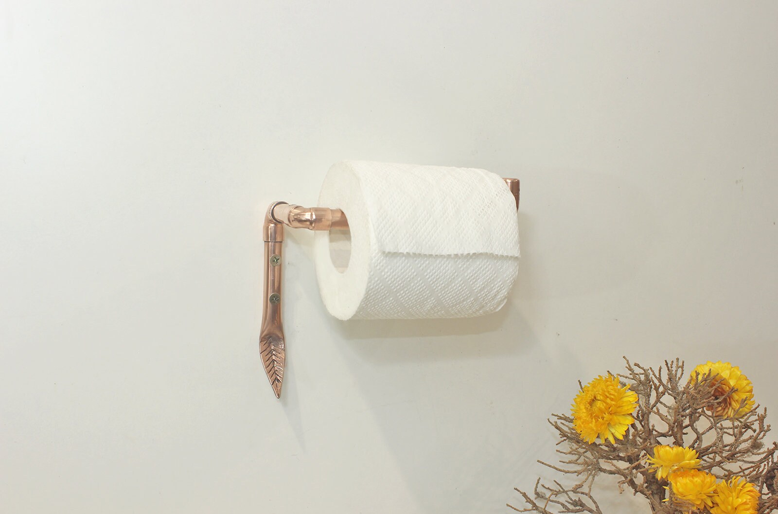 Copper Toilet Paper Roll Holder Wall Mounted Single Copper Leaf Detail