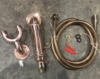 Die Original Solid Kupfer Handbrause | Fein Standard Finish | Flexibler Schlauch und stabile Halterung