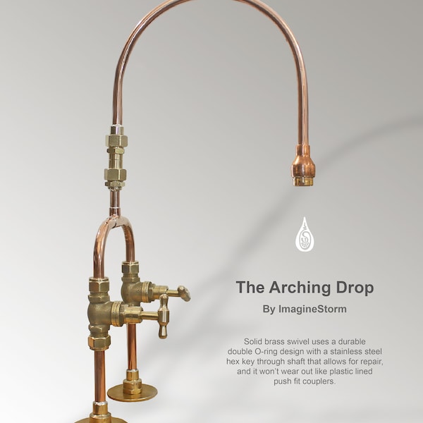 The Arching Drop Faucet of Copper & Brass | Swivel Mixer Tap | Solid copper, brass or cast iron bases available
