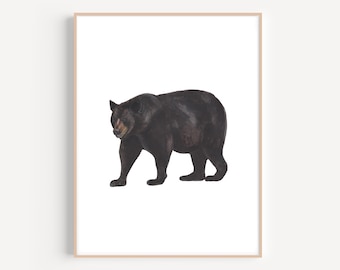 Black Bear Painting, Bear Art Print, Bear Nursery Art