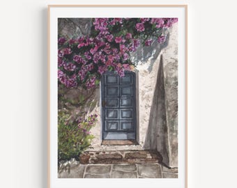Watercolor Painting, Watercolor Art Print, Wall Art, Cottage and Flowers
