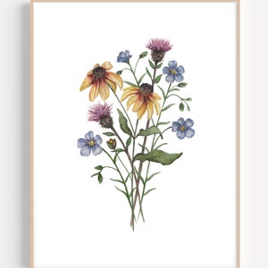 Wildflowers Art Print, Watercolor Flowers, Watercolor Wildflowers, Wildflowers Painting