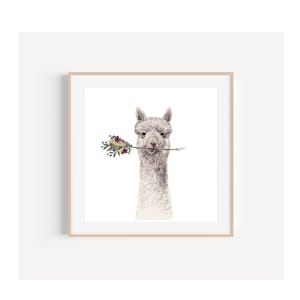 Miniature Llama Painting, Llama and flowers painting, mini llama,  mini painting, tiny painting, tiny llama