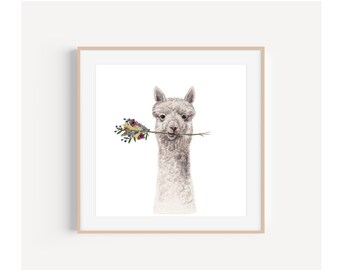 Miniature Llama Painting, Llama and flowers painting, mini llama,  mini painting, tiny painting, tiny llama