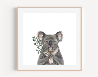 Miniature Koala Bear, Koala Bear Print, Koala Bear Painting, Koala with Flowers
