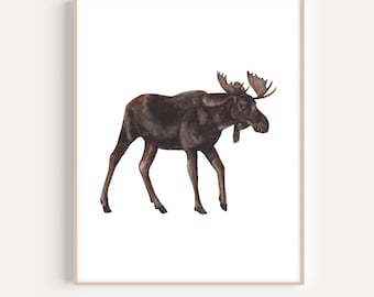 Moose Painting, Moose Watercolor, Moose Art Print, Woodland Animals, Woodland Art, Nursery Art