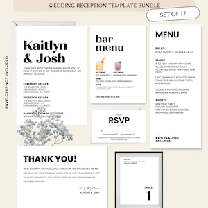 Minimal Wedding Invitations, Black & White Wedding, Reception Bundle, Chic Wedding Invitation Suite, Printable Invitation, Instant Download