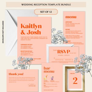 Modern Wedding Invitations, Bright Pink Wedding, Reception Bundle, Colorful Wedding Invitation Suite, Printable Invitation, Instant Download