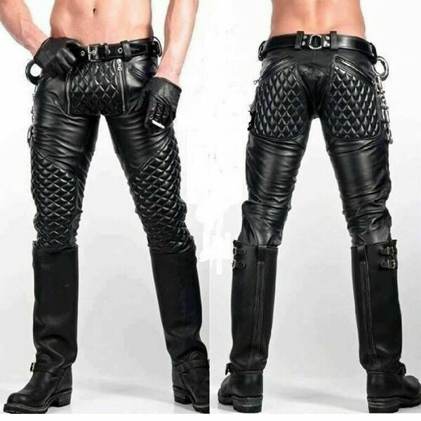 Mens Black Leather Pants Etsy