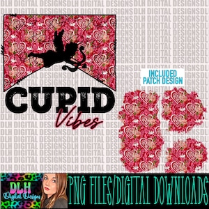 Cupid vibes, with matching flower hearts patches, png file digital download, tshirt designs