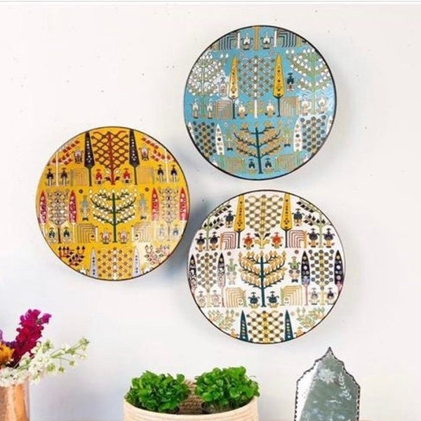 Handpainted Ceramic Trees of Life Plate, Decorative centerpiece plate