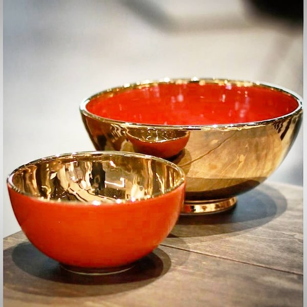 Ceramic Bowl Handcrafted in 18k Gold Outside