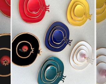 Handmade Ceramic Pomegranate Plates: Gold Edged Decorative Plates
