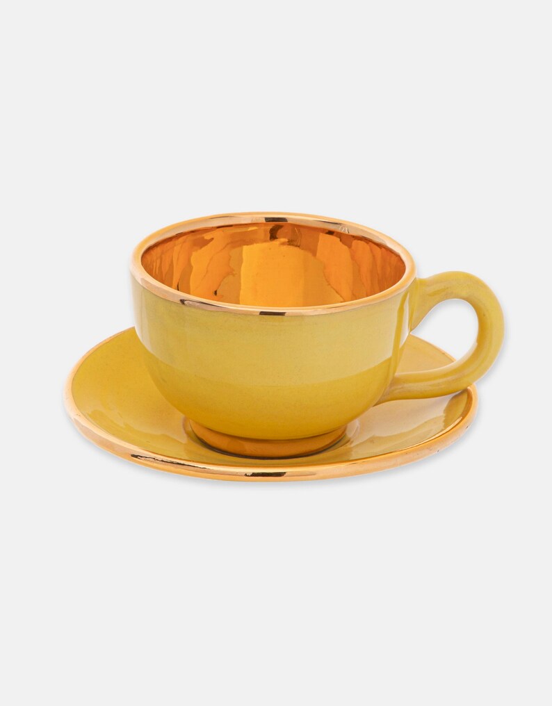 Handmade Gold Round Ceramic Tea Cup and Saucer Set Tea Lovers, Sèvres