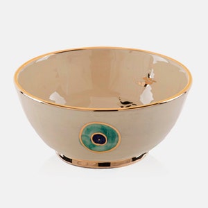 Handmade Ceramic Evil Eye Bowl: Gold-Plated Decorative Dish