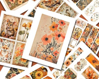 Floral Junk Journal Kit, rustiek-botanisch doe-het-zelfdagboek, afdrukbaar
