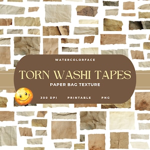 Nastro washi con trama di sacchetto di carta marrone strappato stampabile / Nastro washi a tema sacchetto per il pranzo / Download digitale / Carta strappata