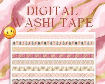 Künstlerisches Valentinstag Modernes Langes Washi Tape, Rosa, Geometrisches Muster, Verzierungen, Digitale Datei