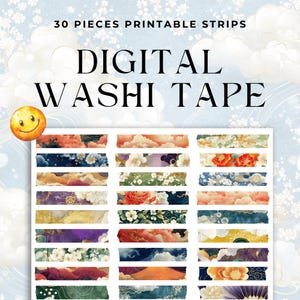 Strisce di washi di carta strappata con motivo di nuvole giapponesi stampabili / Nastro washi a tema con motivo di nuvole / Download digitale / Carta strappata