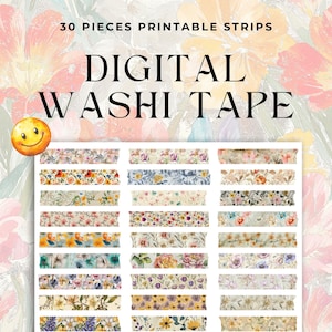 Lentebloemen gescheurd papier Washi STRIPS afdrukbaar | Washi-tape met paasthema | Digitale download | Gescheurd papier