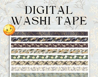 Nature Patterned Washi Tape | Blue Scrapbook Embellishments (Digital Download)