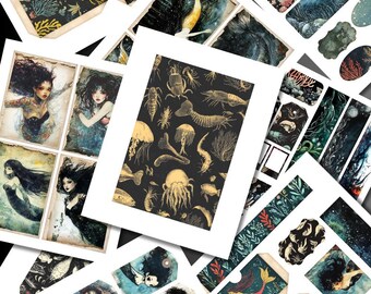 Gothic Mermaid Junk Journal Kit | Dark Ephemera, Sea Witch (Printable PDF Download), 29 Pages