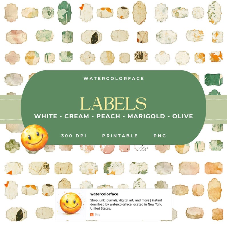 Watercolor Printable Labels, Earthy Junk Journaling (digital Download ...