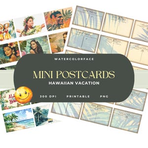 Hawaiian Vacation MINI HORIZONTAL POSTCARDS Printable | Tropical Island Themed Tiny Post Cards | Miniature Cards | Digital Download